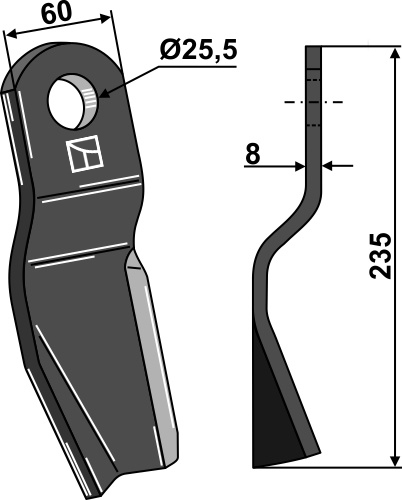 Flail 235x60mm geeignet für: Spearhead Pruning hammers, blades, flails, mower-blades, twisted blades, y-blades