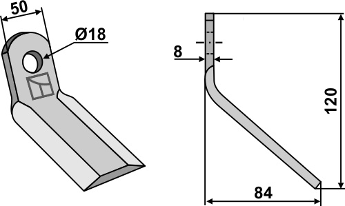 Couteau-Y 120x50mm geeignet für: Dragone Couteaux-Y, marteaux broyeurs, marteaux broyeurx PTA