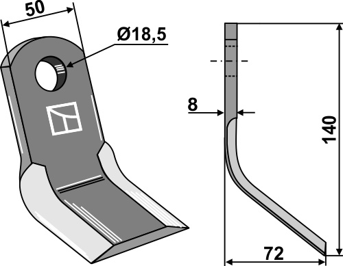 Couteau-Y 140x50mm geeignet für: Dragone Couteaux-Y, marteaux broyeurs, marteaux broyeurx PTA