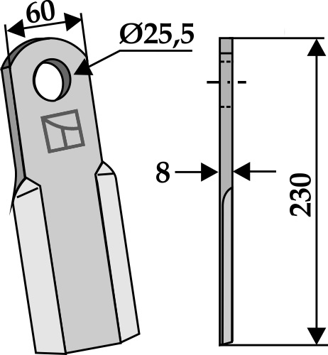 Straight blade 230x60mm geeignet für: Spearhead Pruning hammers, blades, flails, mower-blades, twisted blades, y-blades