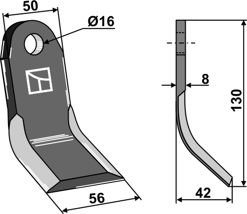 Y-mes 130x50mm geeignet für: Tortella Hamerklepels, hamerklepels PTA, Y-messen, haaks messen