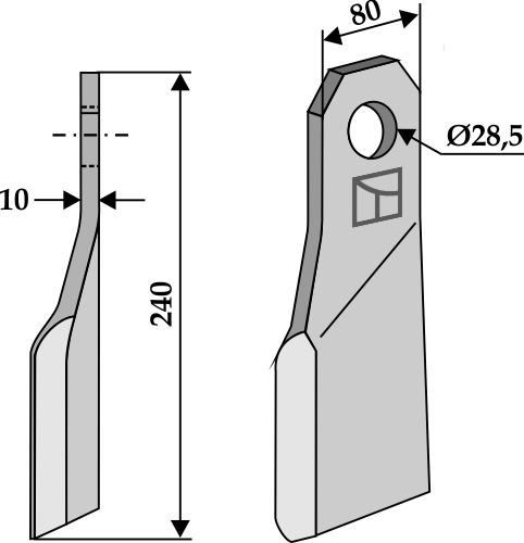 Flail 240x80mm - right geeignet für: Gilbers Y-blades, Y-blades 3 link-chain, pruning hammers
