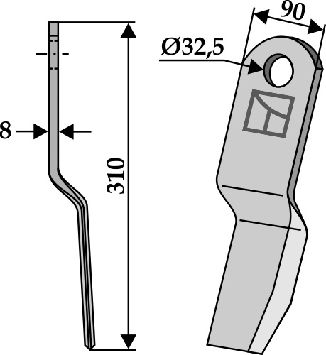 Flail 310x90mm geeignet für: Howard Pruning hammers, pruning hammer PTA, Y-blades, flails