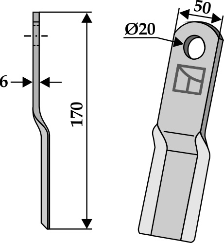 Flail 170x50mm geeignet für: Humus Flails, Y-blades, change blade, mower blades,pruning hammers, pruning hammer PTA