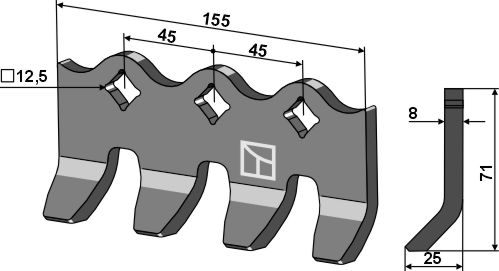 Replacement blade for hammer flail 155x8mm, serrated geeignet für: Humus Flails, Y-blades, change blade, mower blades,pruning hammers, pruning hammer PTA