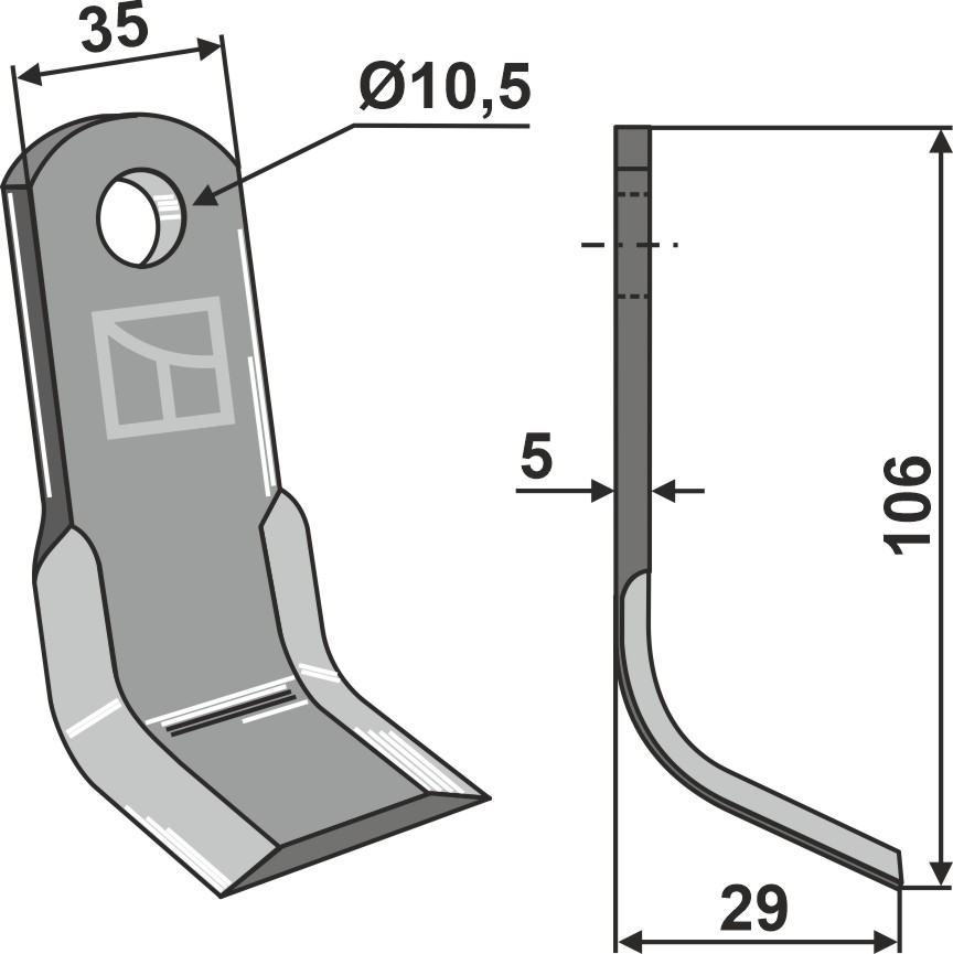 Y- kniv 106x35mm geeignet für: AS Motor Knive, snitter-knive, Y-knive