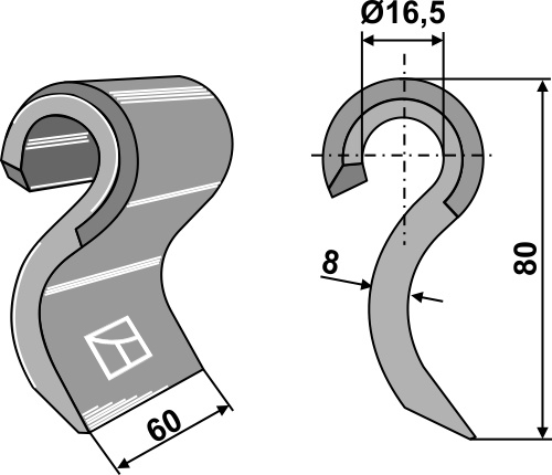 Flail 80x60mm geeignet für: Humus Flails, Y-blades, change blade, mower blades,pruning hammers, pruning hammer PTA