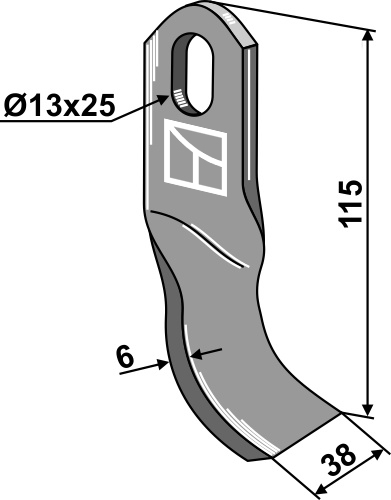 Flail 115x38mm geeignet für: Spearhead Pruning hammers, blades, flails, mower-blades, twisted blades, y-blades