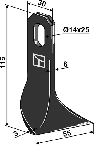 Flail 116x30mm geeignet für: Spearhead Pruning hammers, blades, flails, mower-blades, twisted blades, y-blades
