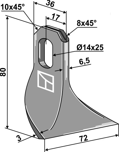 Klepel 80x36mm geeignet für: Maschio / Gaspardo Y-messen, klepels, hamerklepels, hamerklepels PTA