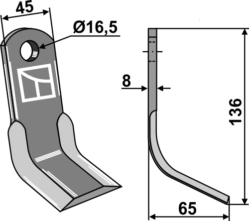 Y-mes 136x45mm geeignet für: Maschio / Gaspardo Y-messen, klepels, hamerklepels, hamerklepels PTA