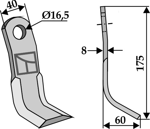 Y- kniv 175x40mm geeignet für: Kuhn Y-knive, L-knive. knive, hammerslagler, hammerslagler PTA
