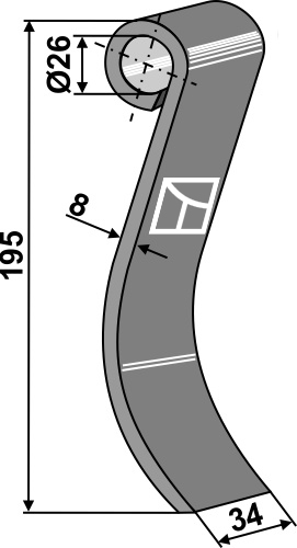 Slagle 195x34mm geeignet für: Kuhn Y-knive, L-knive. knive, hammerslagler, hammerslagler PTA