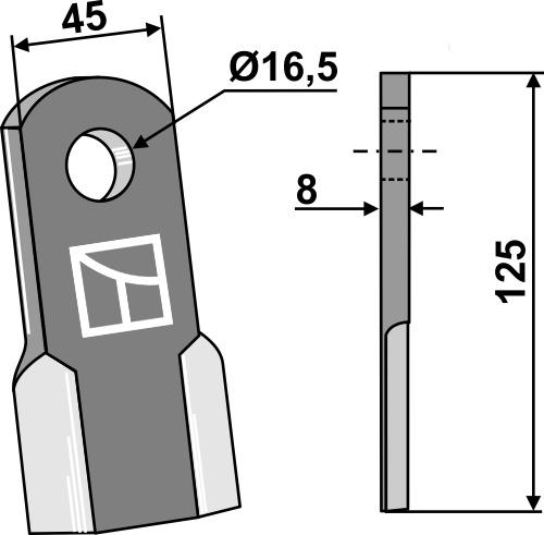 Cuchilla recta 125x45mm geeignet für: Nobili Martillos, martillos PTA,cuchillas Y, cuchillas rectas, cuchillas L, cuchillas trenzadas