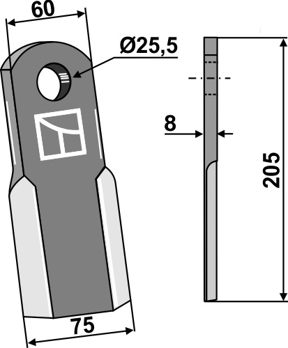 Kniv 205x60mm geeignet für: Becchio & Mandrile Y-knive, slagle, hammerslagler, hammerslagler PTA