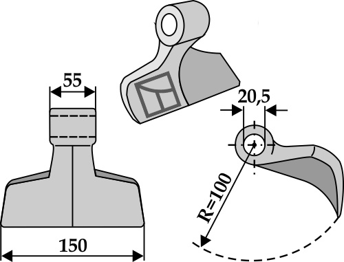 Pruning hammer 150x55mm geeignet für: Zappator Pruning hammers, pruning hammer PTA, Y-blades, flails, straight blades