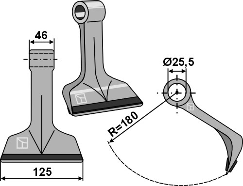 Hamerklepel 125x46mm - PTA geeignet für: Maschio / Gaspardo Y-messen, klepels, hamerklepels, hamerklepels PTA