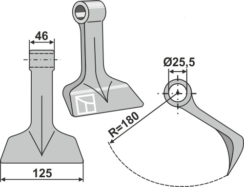 Hamerklepel 125x46mm geeignet für: Maschio / Gaspardo Y-messen, klepels, hamerklepels, hamerklepels PTA