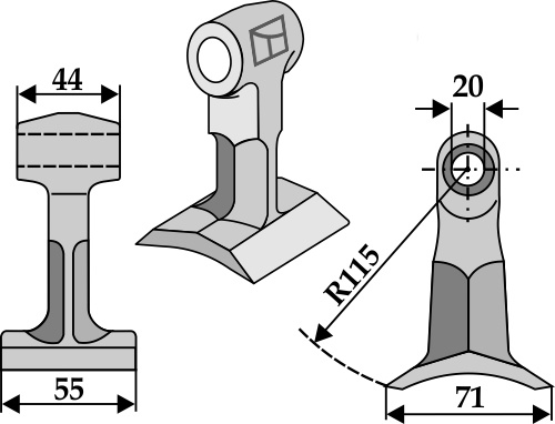 Pruning hammer 55x44mm geeignet für: Spearhead Pruning hammers, blades, flails, mower-blades, twisted blades, y-blades