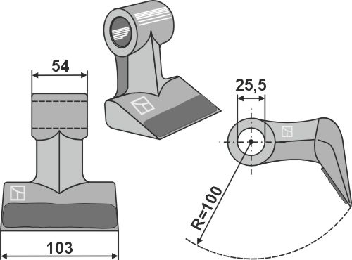 Marteau broyeur avec rechargement 103x54mm geeignet für: Falc Marteaux broyeurs,   couteaux-Y, fléaux