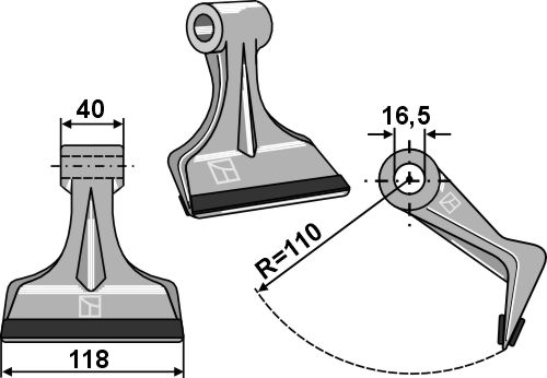 Hamerklepel 118x40mm - PTA geeignet für: Maschio / Gaspardo Y-messen, klepels, hamerklepels, hamerklepels PTA