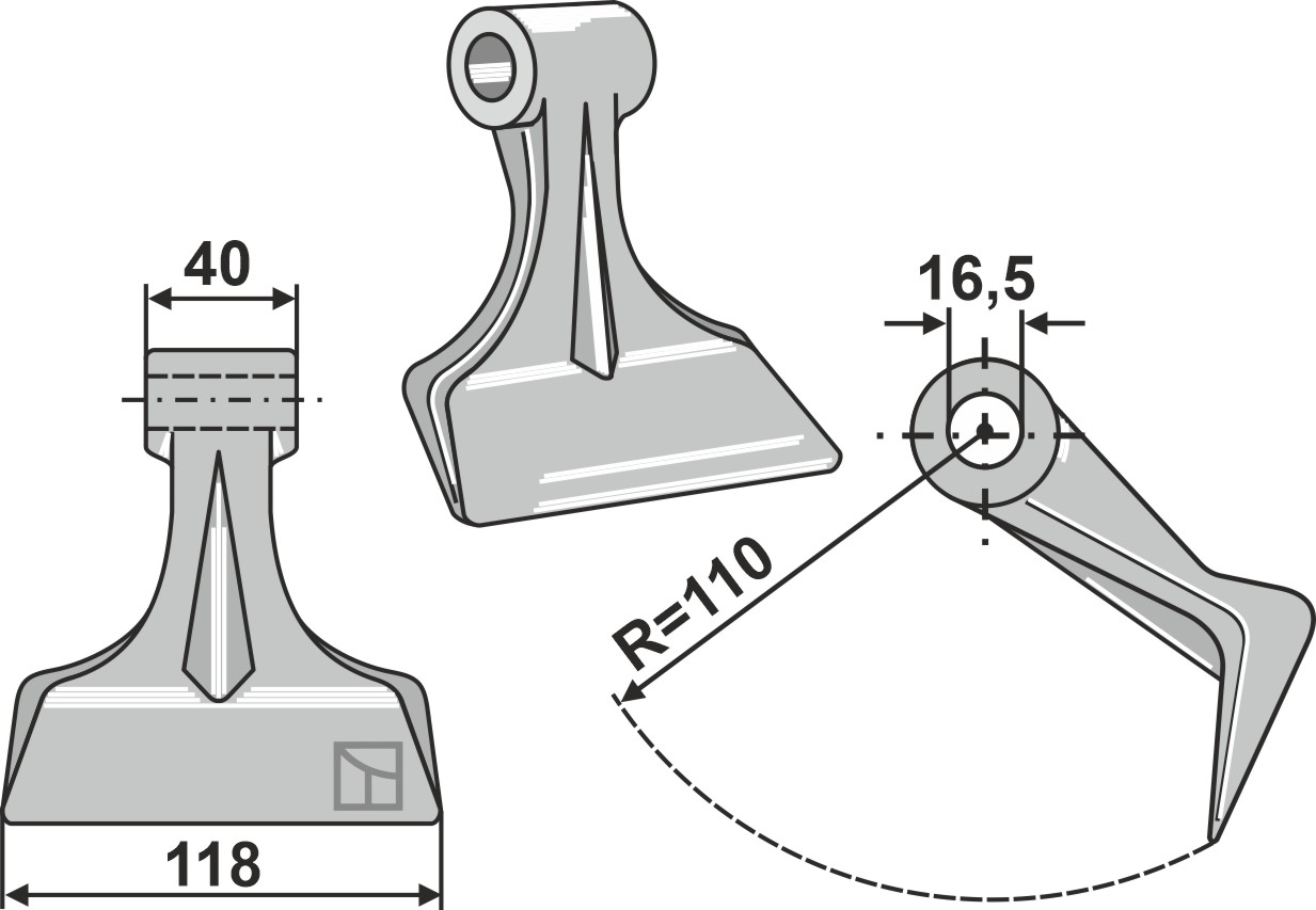 Hamerklepel 118x40mm geeignet für: Maschio / Gaspardo Y-messen, klepels, hamerklepels, hamerklepels PTA
