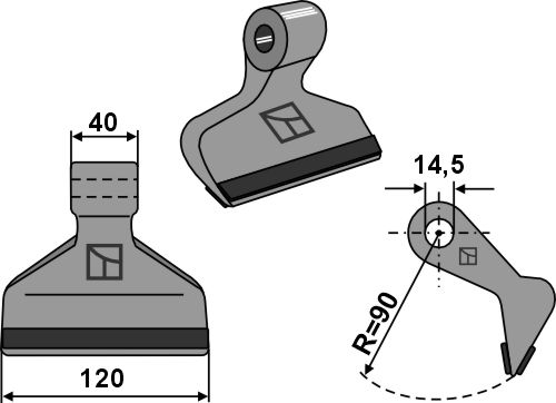 Bijak młotkowy 120x40mm - PTA geeignet für: Zanon Noże bijakowe, noże bijakowe PTA, noże Y