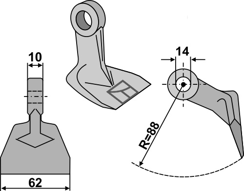 Pruning hammer 62x10mm geeignet für: Mc Connel Pruning hammers, y-blades, mower-blades, flails