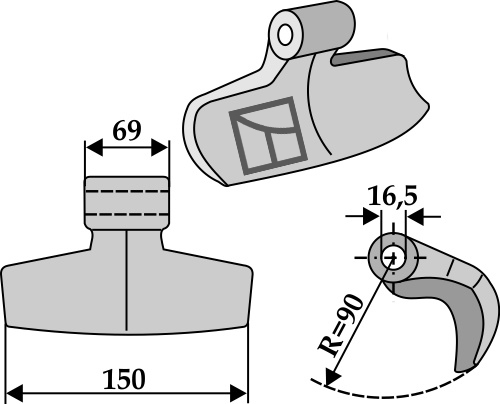 Hamerklepel 150x69mm geeignet für: Celli Y-messen, recht messen, hamerklepels, hamerklepels PTA