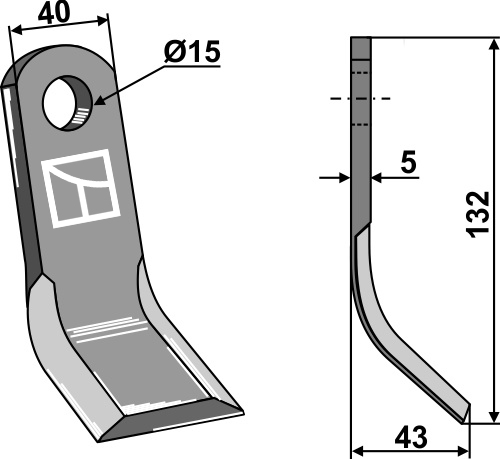 Cuţit Y 132x40mm geeignet für: Nicolas Ciocan tocător ,suporte asamblat cu bucsă şi cuţit, cuţite, suporte fixare