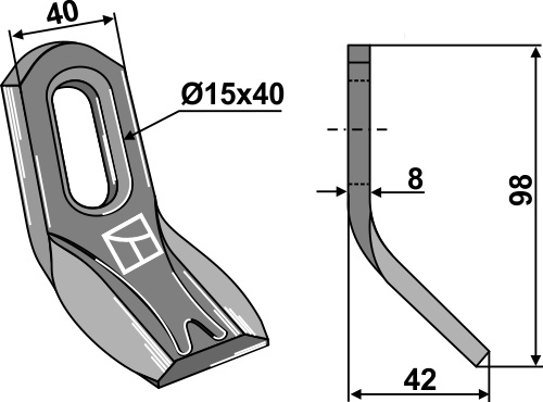 Y-blade 98x40mm geeignet für: Lagarde Flails, Y-blades, straight blades, pruning hammers, pruning hammers PTA