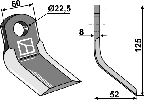 Y-mes 125x60mm geeignet für: Tortella Hamerklepels, hamerklepels PTA, Y-messen, haaks messen