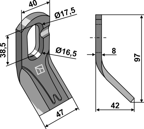 Y-blade 97x40mm geeignet für: Lagarde Flails, Y-blades, straight blades, pruning hammers, pruning hammers PTA