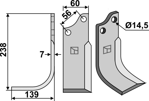 Cuţit freză 238x60mm, stânga geeignet für: Baroni Cuţit freză
