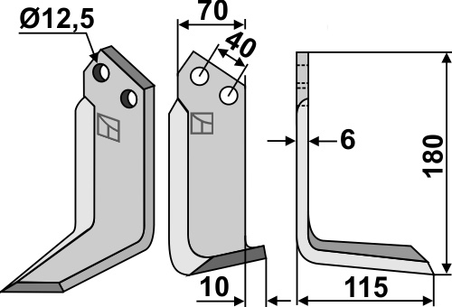 Fræserkniv 180x70mm, højre geeignet für: Breviglieri / Breviagri fræserkniv og rotortænder