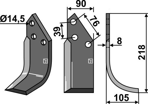 Fræserkniv 218x90mm, højre geeignet für: Breviglieri / Breviagri fræserkniv og rotortænder