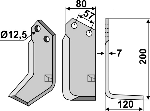 Fræserkniv 200x80mm, højre geeignet für: Breviglieri / Breviagri fræserkniv og rotortænder