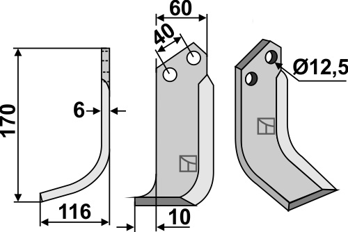 Blade 170x60mm, left geeignet für: Maschio / Gaspardo blade and rotary tine