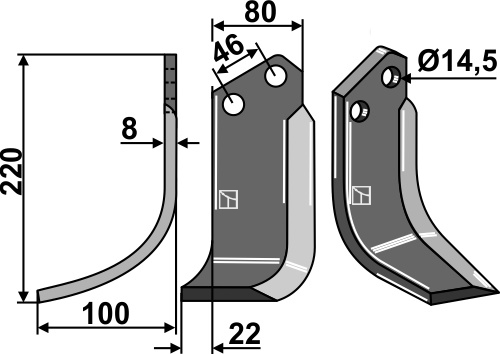 Fræserkniv 220x80mm, venstre geeignet für: Breviglieri / Breviagri fræserkniv og rotortænder