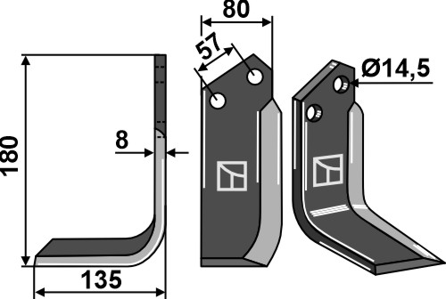 Fræserkniv 180x80mm, venstre geeignet für: Breviglieri / Breviagri fræserkniv og rotortænder