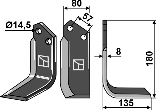 Fræserkniv 180x80mm, højre geeignet für: Breviglieri / Breviagri fræserkniv og rotortænder