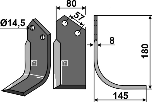 Fræserkniv 180x80mm, højre geeignet für: Breviglieri / Breviagri fræserkniv og rotortænder