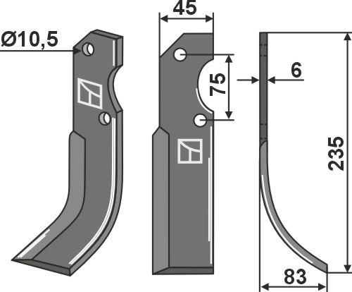 Fræserkniv 235x45mm, højre geeignet für: Roteco fræserkniv