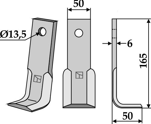 Blade 165x50mm geeignet für: Maschio / Gaspardo blade and rotary tine
