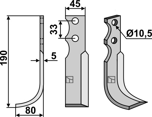 Fræserkniv 190x45mm, venstre geeignet für: Goldoni fræserkniv