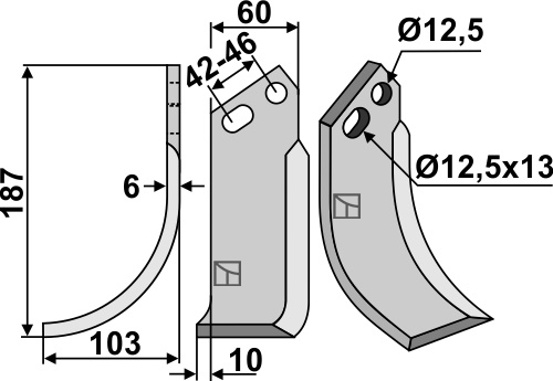 Fræserkniv 187x60mm, venstre geeignet für: Goldoni fræserkniv