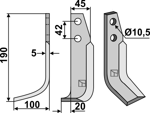 Fræserkniv 190x45mm, venstre geeignet für: Goldoni fræserkniv