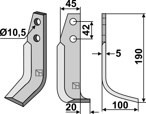 Fræserkniv 190x45mm, højre geeignet für: Goldoni fræserkniv