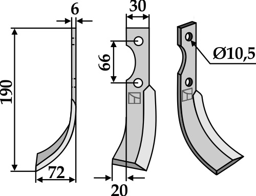 Fræserkniv 190x30mm, venstre geeignet für: Roteco fræserkniv