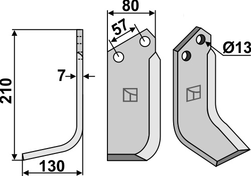 Fræserkniv 210x80mm, venstre geeignet für: Breviglieri / Breviagri fræserkniv og rotortænder